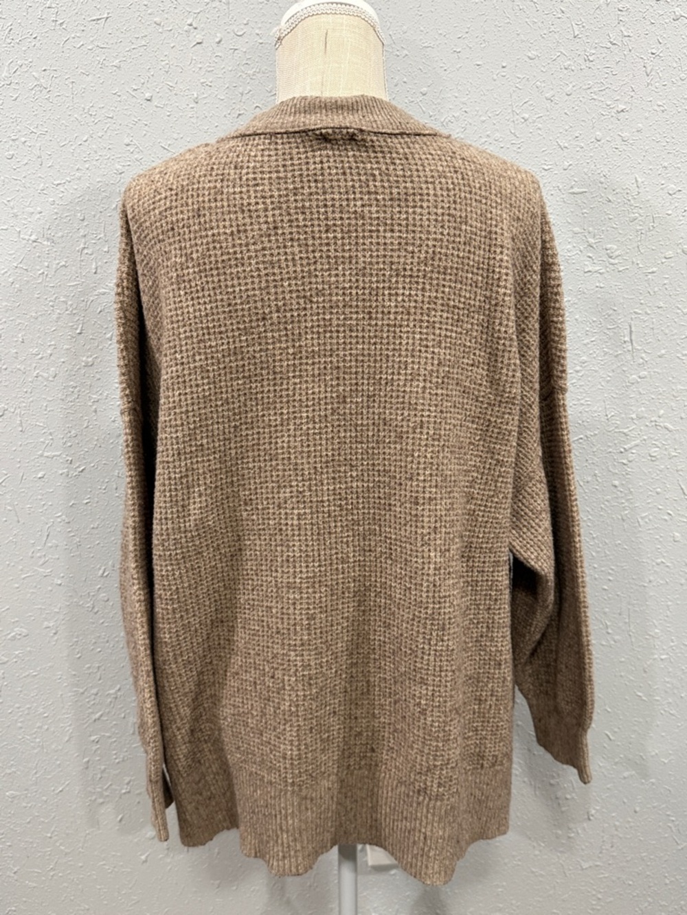aerie Oversized Neutral Waffle-Knit Crew Sweater - Taupe Size Large - Picture 3 of 10